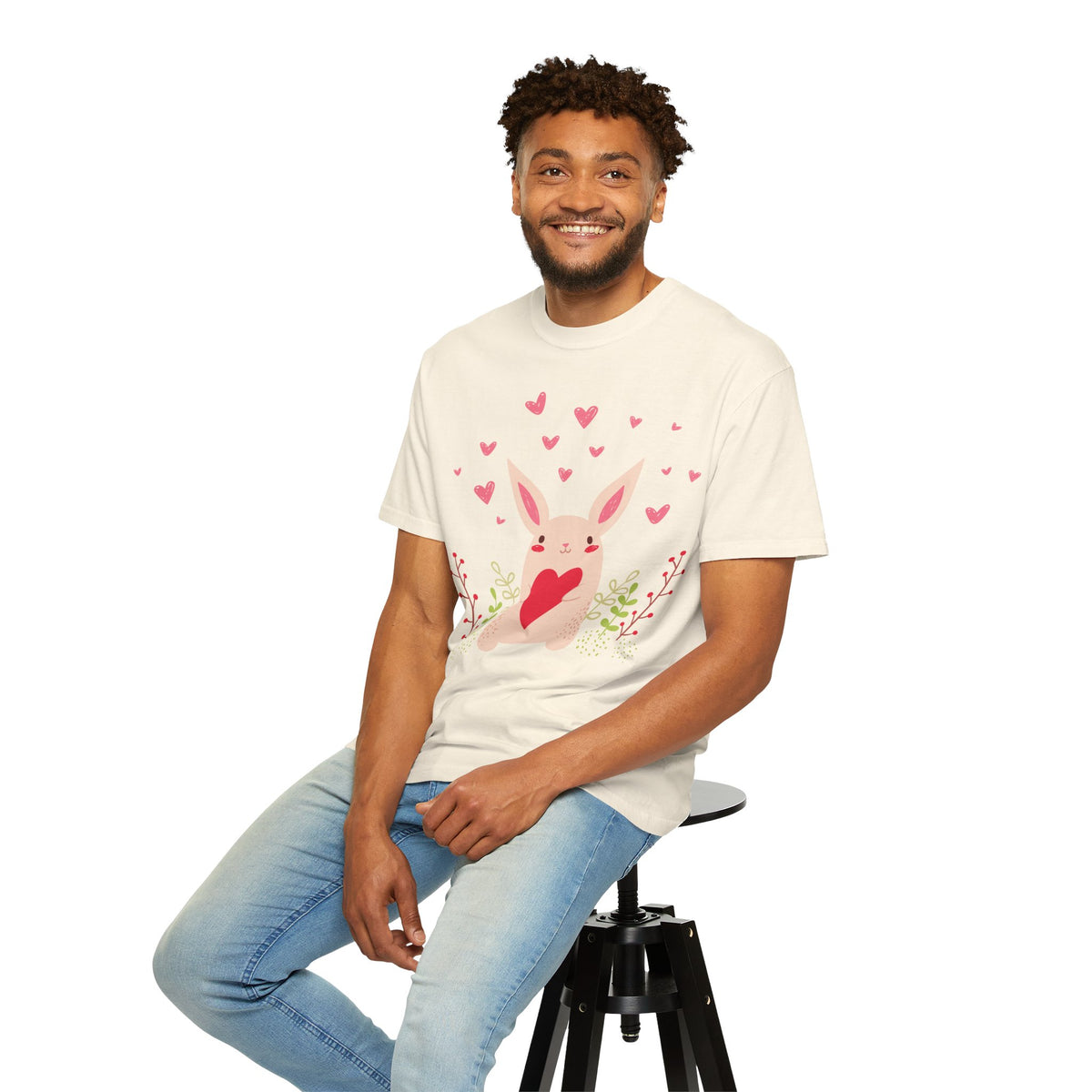 Easter Bunny Heart T-Shirt, Tee Shirt with Easter Signature, T Shirt with Easter Prints, Tee Shirt with Easter Design