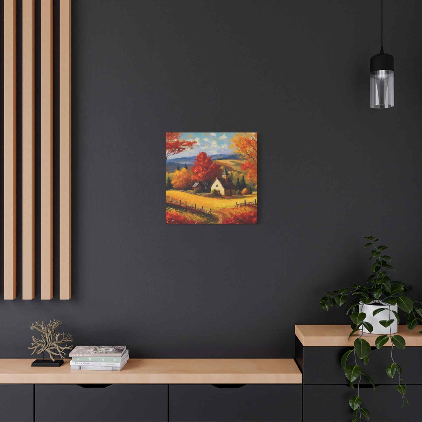Countryside Fall Print Canvas, Oil Paint Print 20x20, 24x24, 30x30, 32x32, 36x36 Art Design Pine-Wood Inner Frame MC-106