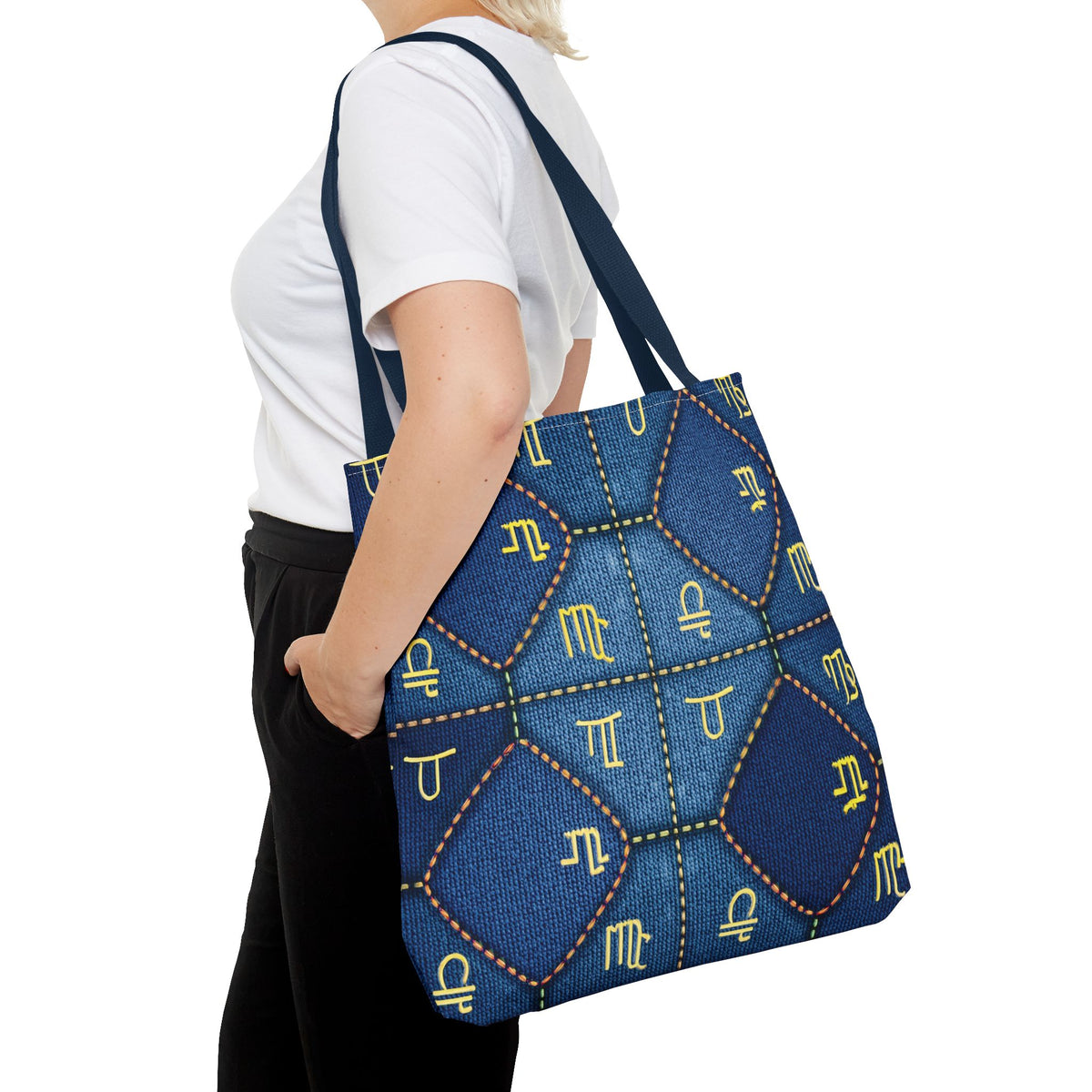 Denim Fabric Imitation Print Unisex Canvas Bag Poly Spun 3 Sizes Tote Bag 184-2