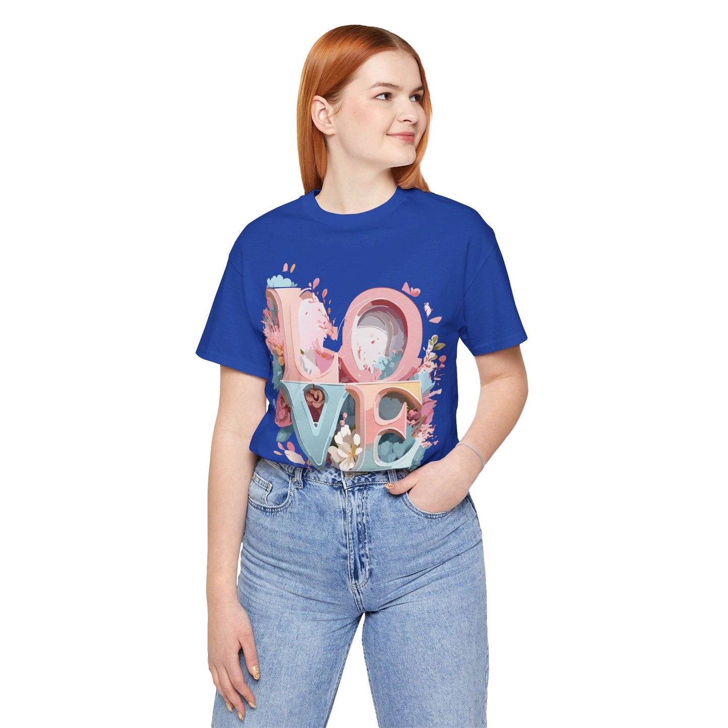 Valentine Day Graphic Unisex 100 Cotton Vintage Artwork with Love and Flower Design Tee 46