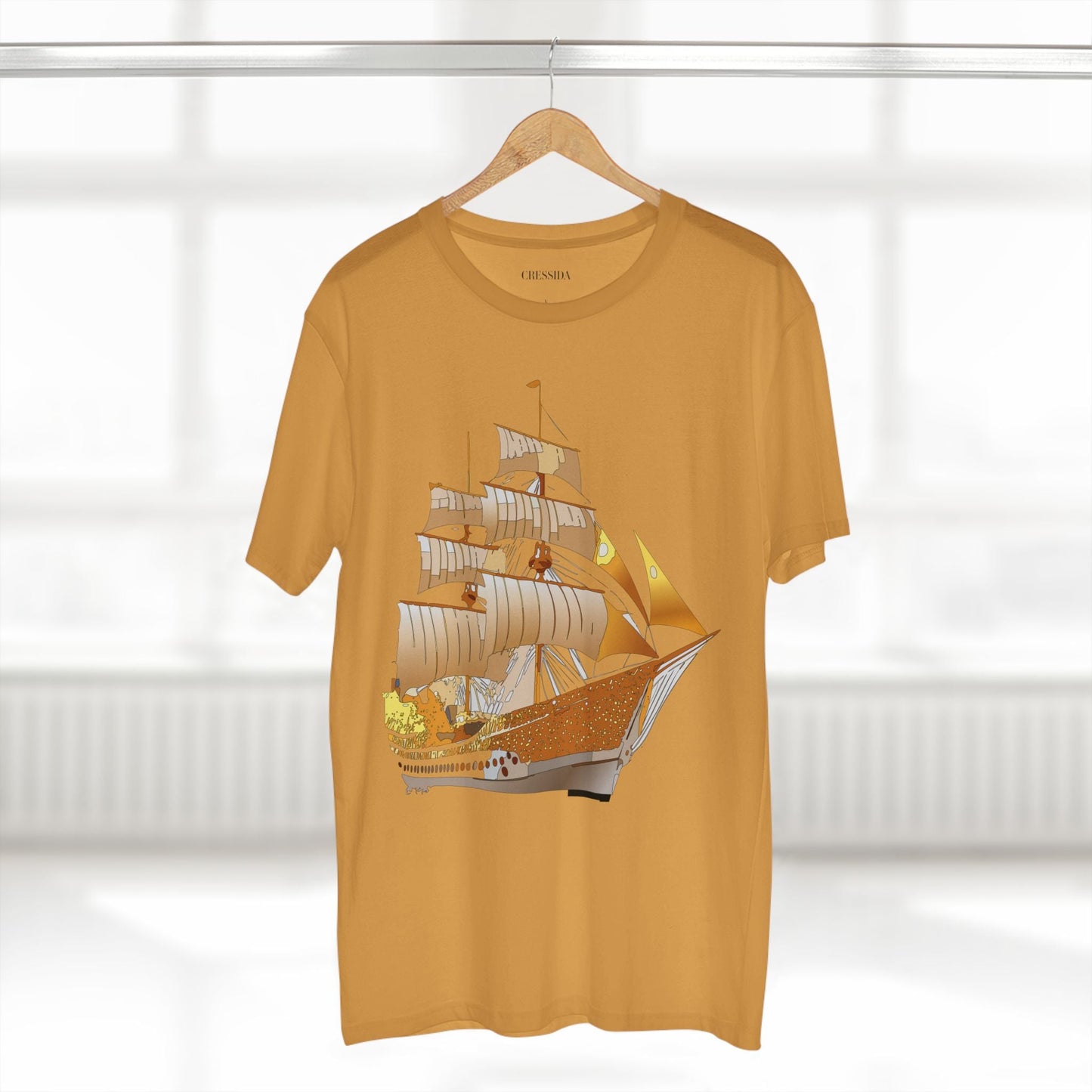 Ship Graphic Unisex 100 Cotton T-Shirt with Gold Frigate Art Design 24