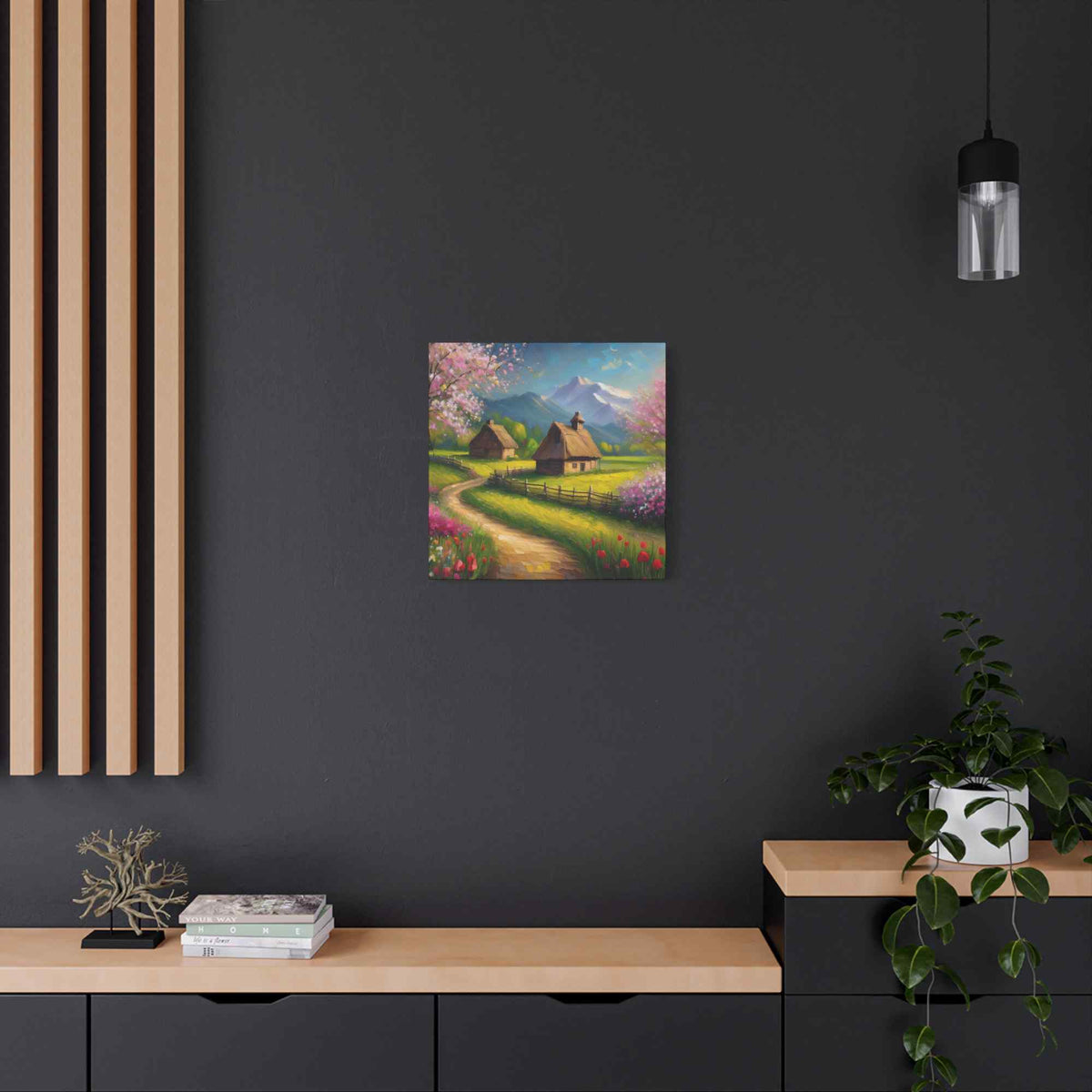 Countryside Spring Print Canvas, Oil Paint Print 20x20, 24x24, 30x30, 32x32, 36x36 Art Design Pine-Wood Inner Frame MC-108
