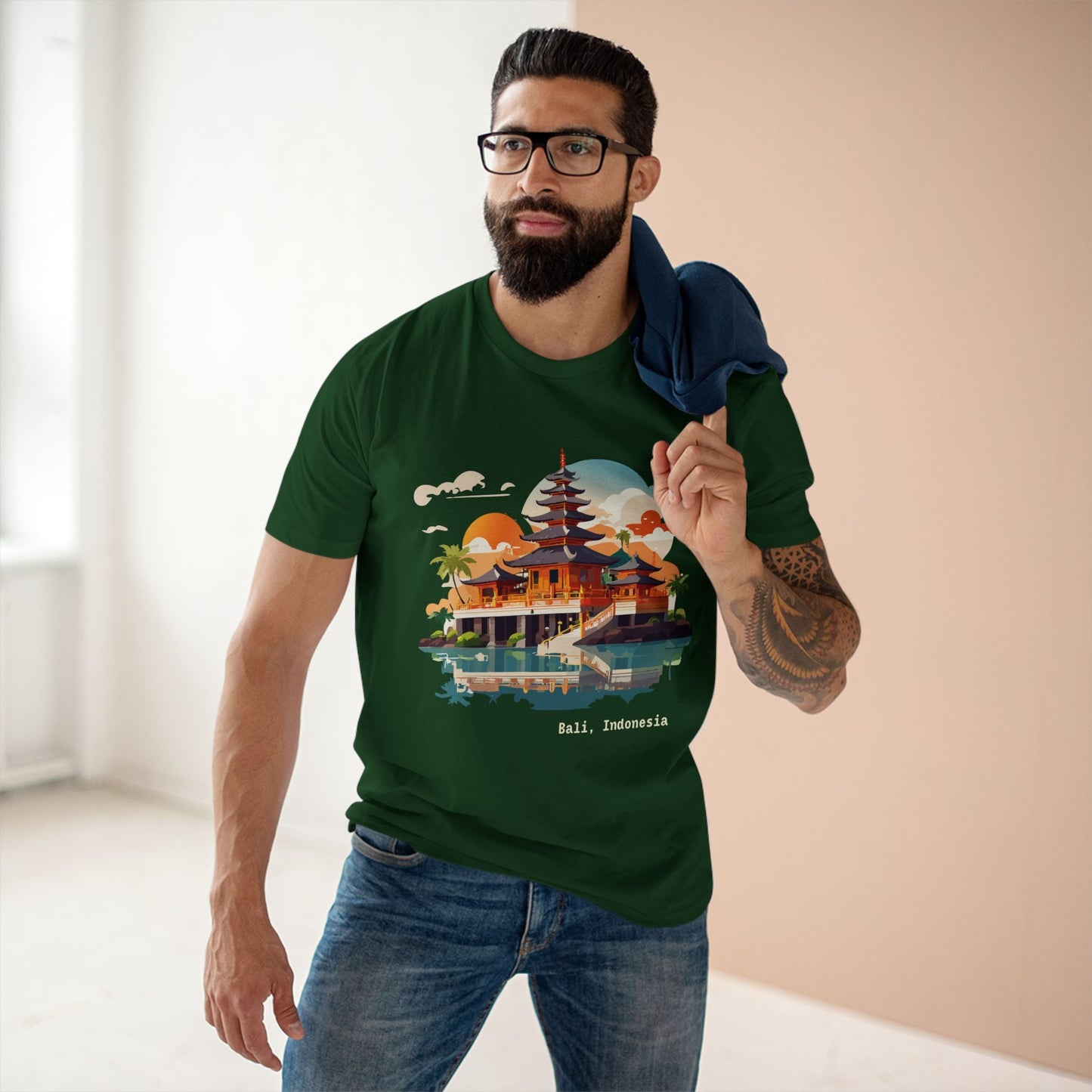 Unisex Bali Travel Shirt With Original Art Design Premium Cotton Tee From Retro2Nova Collection
