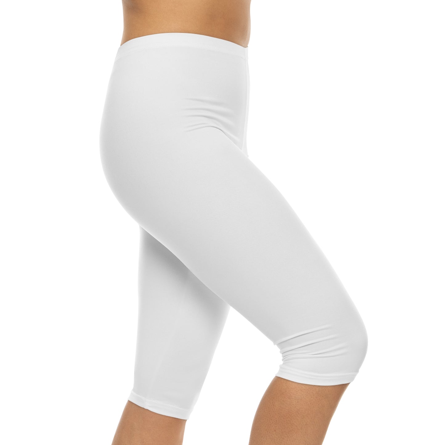 True White Capri Leggings Women's Poly Span Solid Color Casual Stretch Short Pants