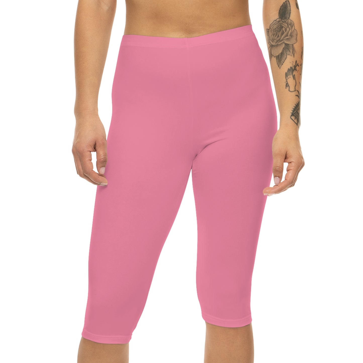 Cotton Candy Pink Color Women's Brushed Suede Poly Span Casual Capri Leggings XS-2XL