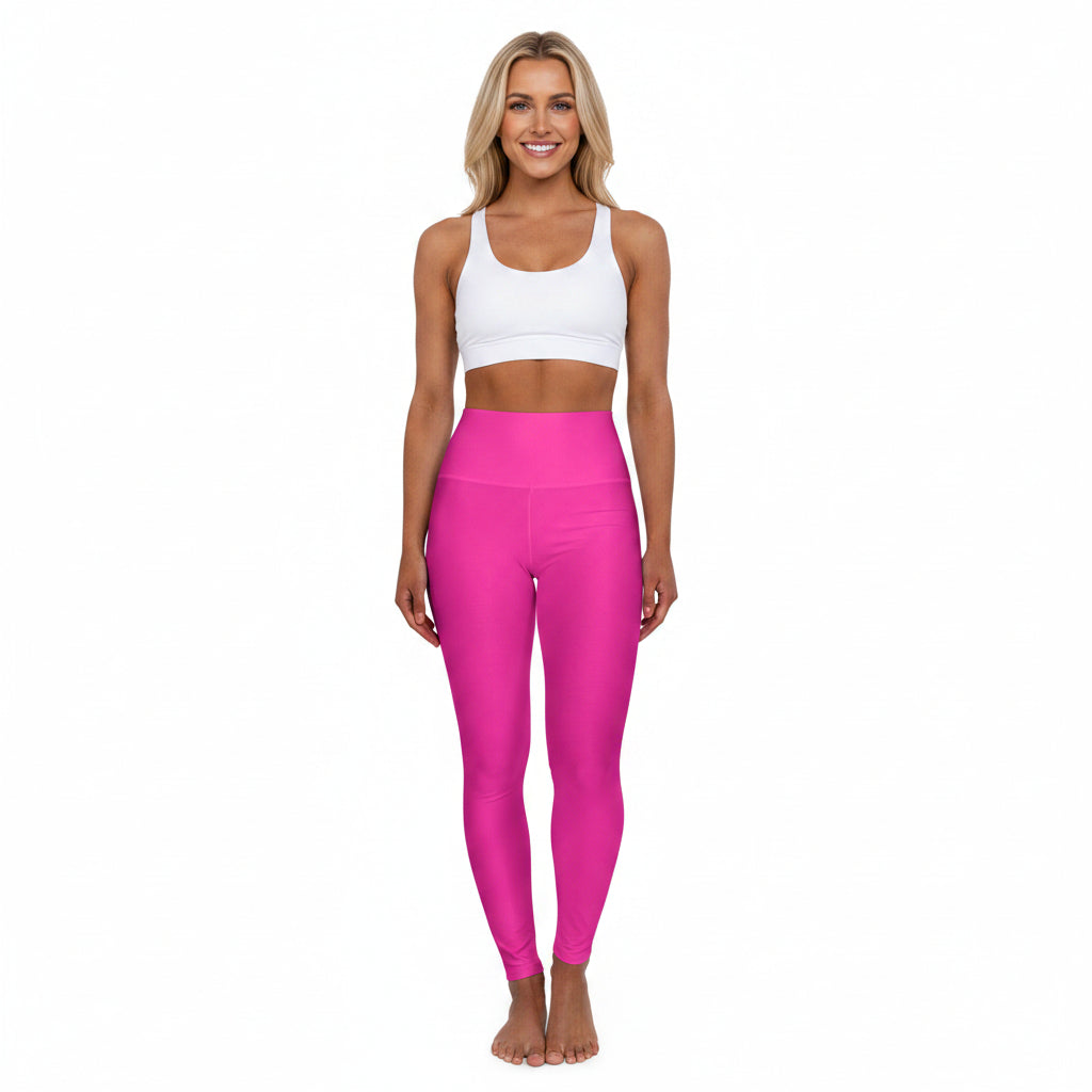 Brilliant Rose Color High-Waist Yoga Leggings Women's Seamless Poly-Span Stretchy Pants XS-2XL
