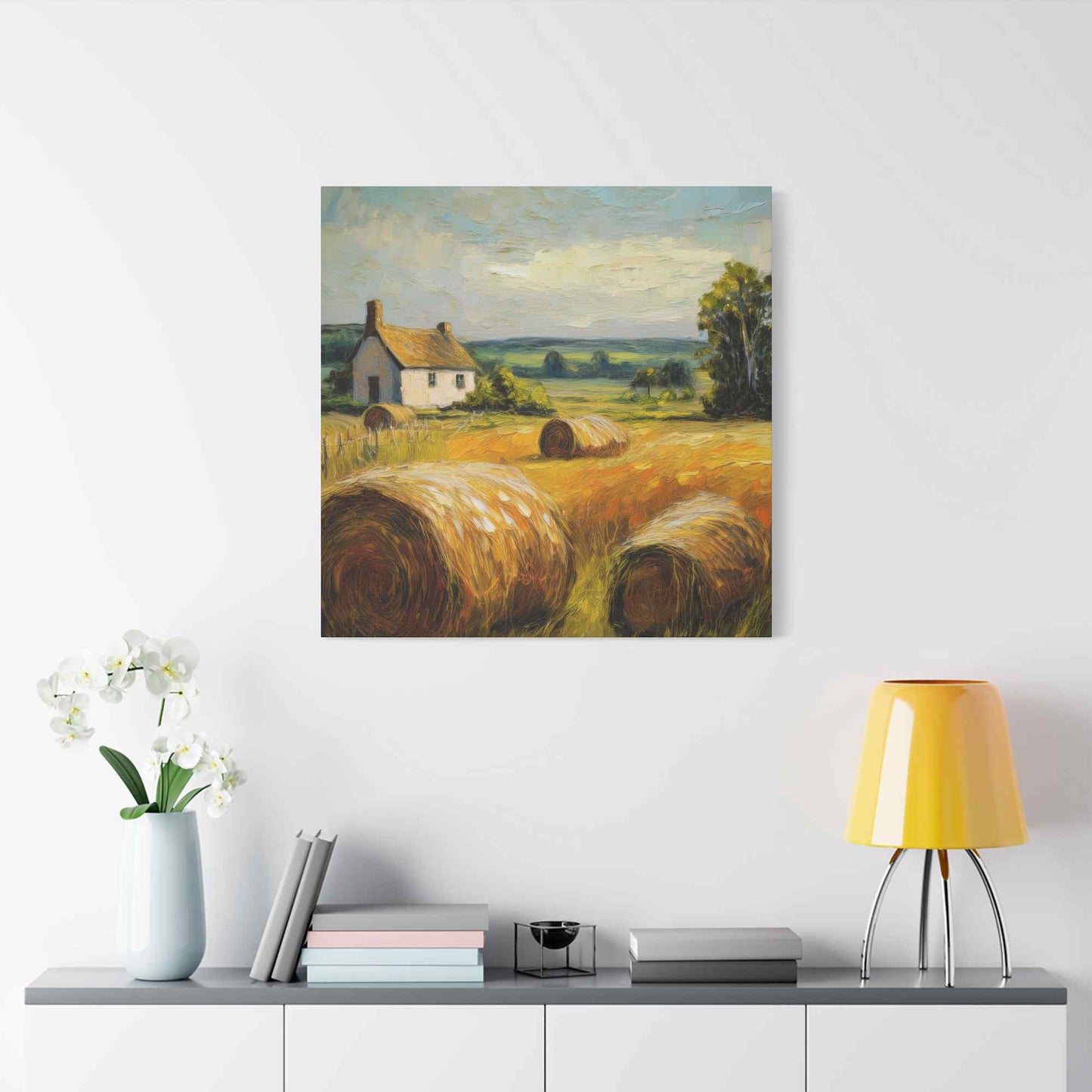 Countryside Print Canvas, Oil Paint Print 20x20, 24x24, 30x30, 32x32, 36x36 Art Design Print Pine-Wood Inner Frame MC-48