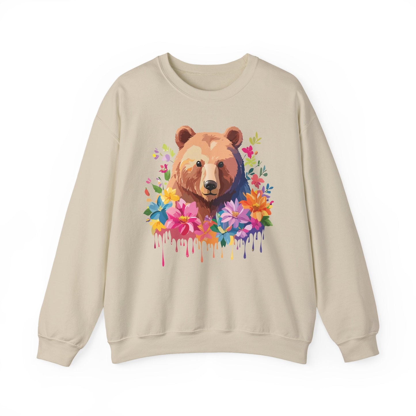 Unisex Floral Bear Sweatshirt With Art Design Animals Sweatshirt