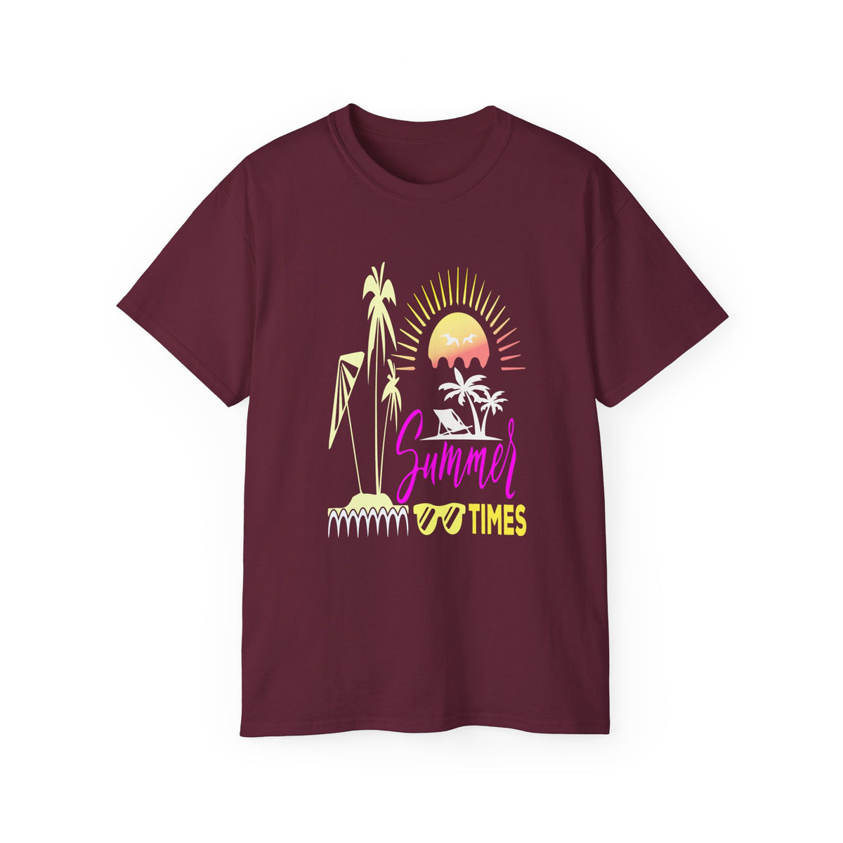 Summer Times tropical sunset Tee | palm trees, sunglasses, retro beach design
