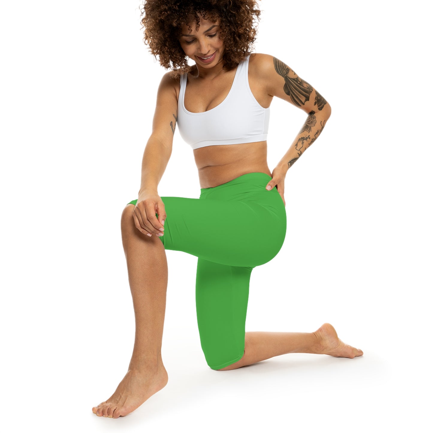 Kelly Green Color Women's Brushed Suede Poly Span Casual Capri Leggings XS-2XL