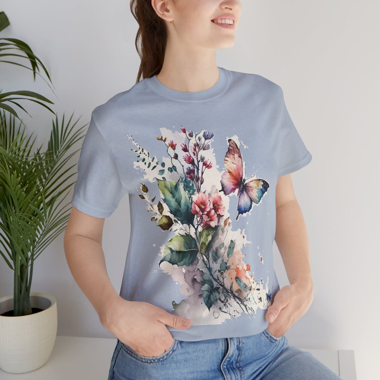 Cotton Tee Shirt with Butterfly Prints