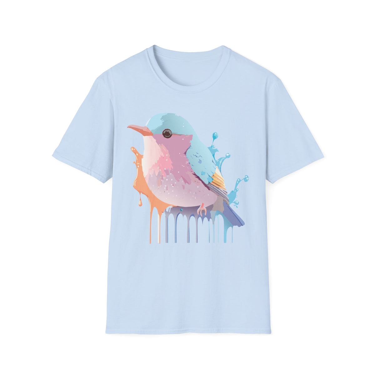 Watercolor Pastel Bird T-Shirt | Colorful Drip Illustration