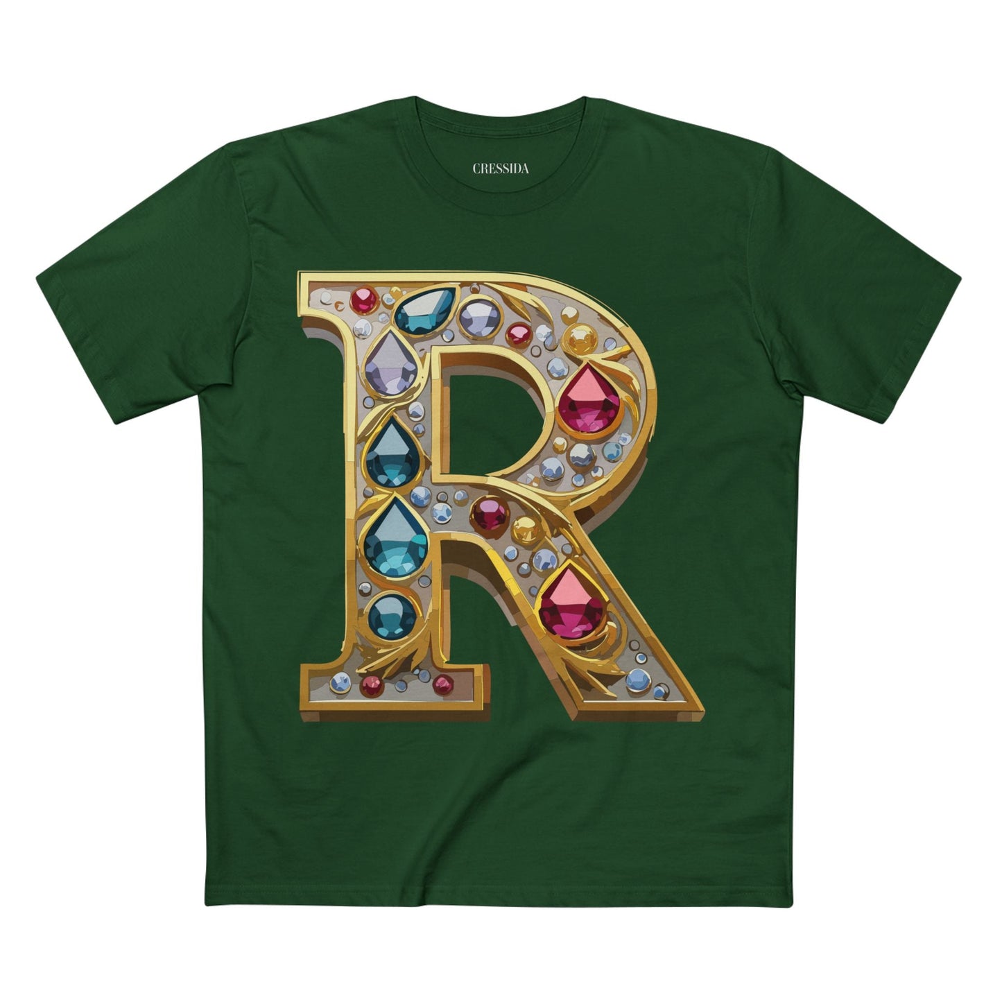 Letter R Graphic Design Tee Unisex 100 Cotton With Antique Gold Letters Artwork T-Shirt