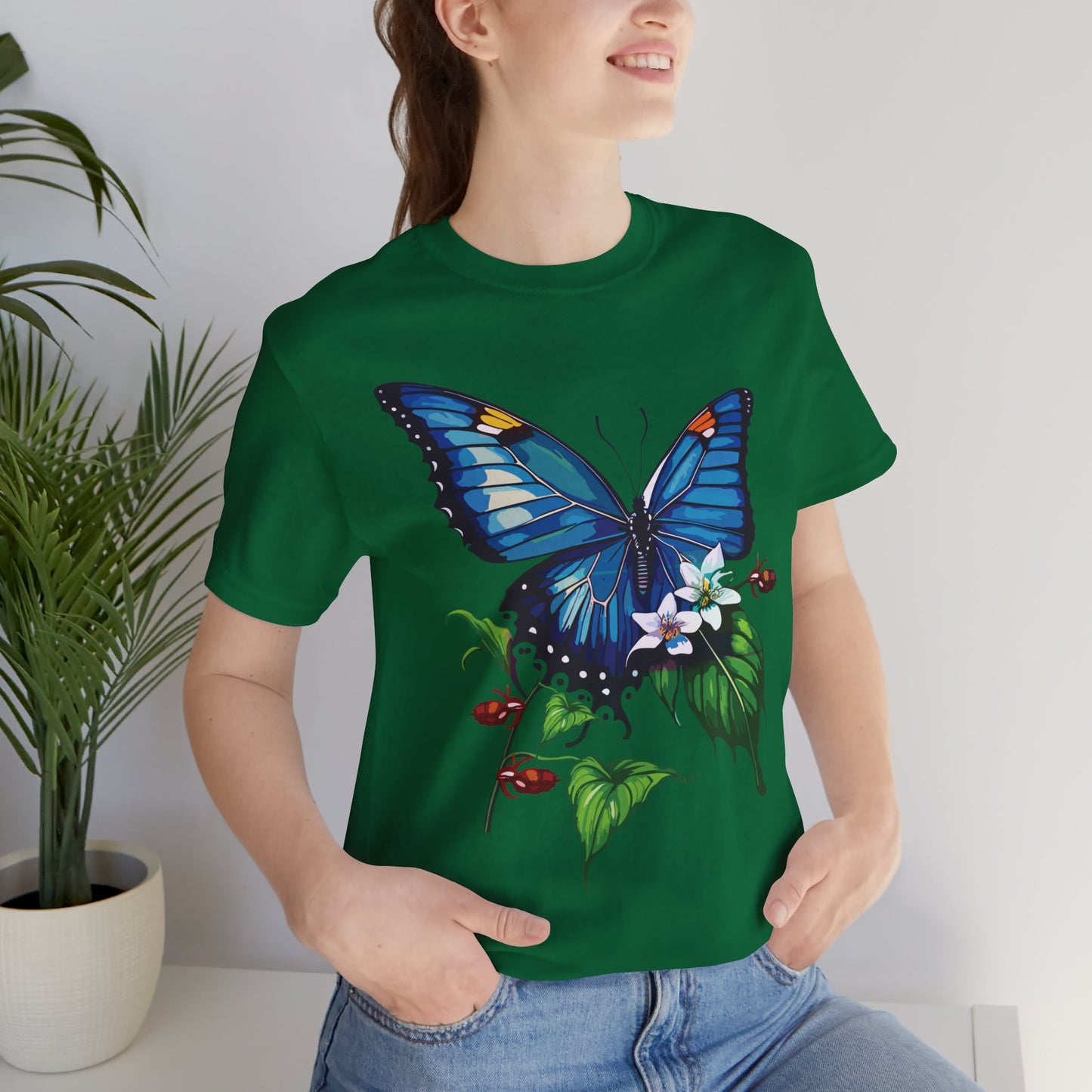 Cotton Tee Shirt with Butterfly Prints