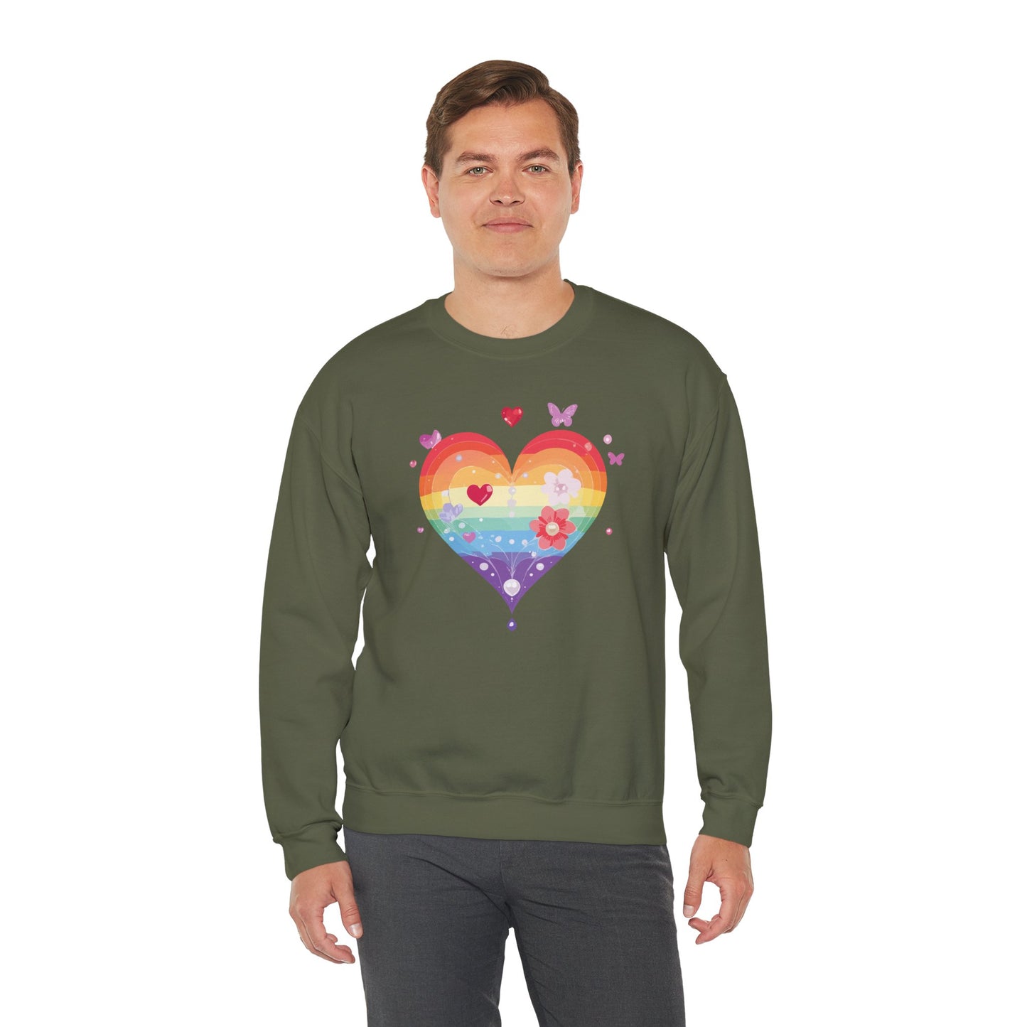 Rainbow Heart Sweatshirt, Floral Heart Sweatshirt, Floral Love Sweatshirt, Valentine's Day Sweatshirt, Rainbow Heart Floral Sweatshirt 115