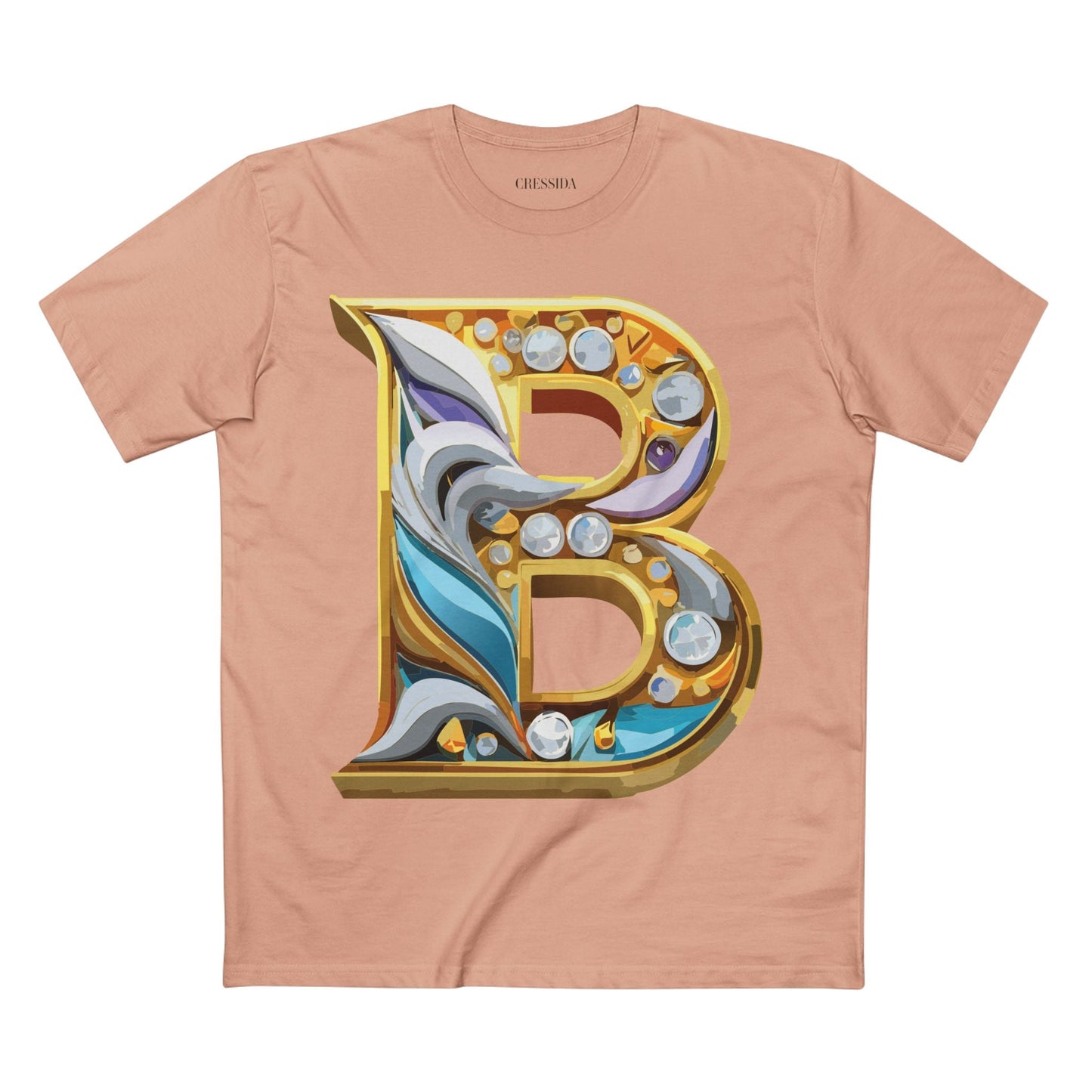 Letter B Graphic Design Tee Unisex 100 Cotton With Antique Gold Letters Artwork T-Shirt