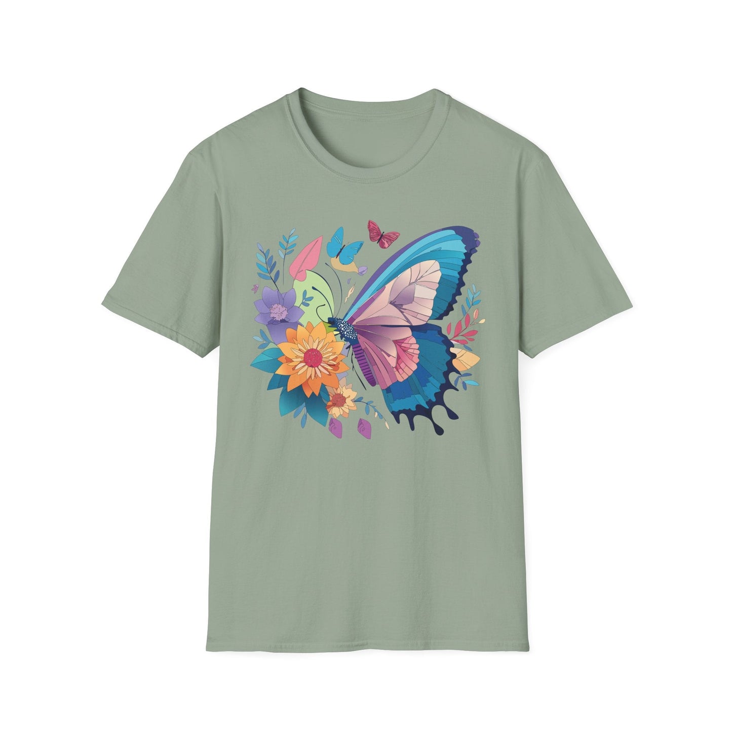 Gildan Butterfly T Shirt Unisex Softstyle 64000 Monarch Print Lightweight Breathable Cotton Tee