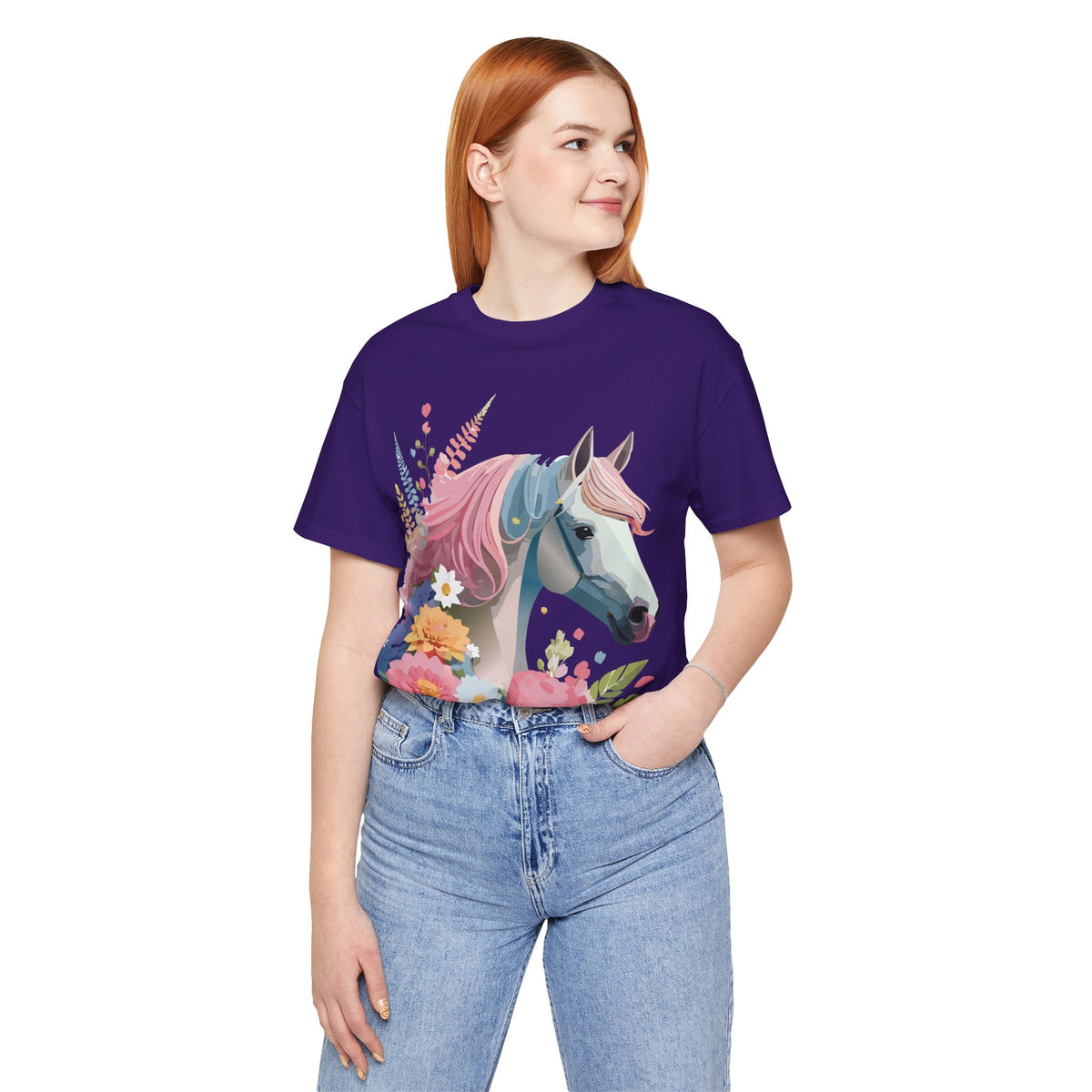 Horse Graphic Unisex Cotton Bella+Canvas Tee with Art Animal Design e309