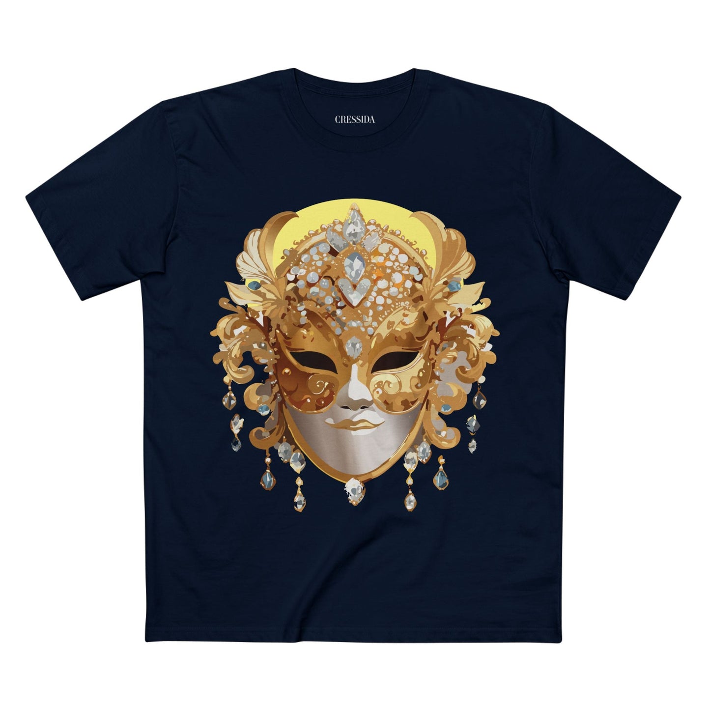 Carnival Mask Graphic T-Shirt Unisex 100 Cotton With Antique Gold Art Design Tee 7