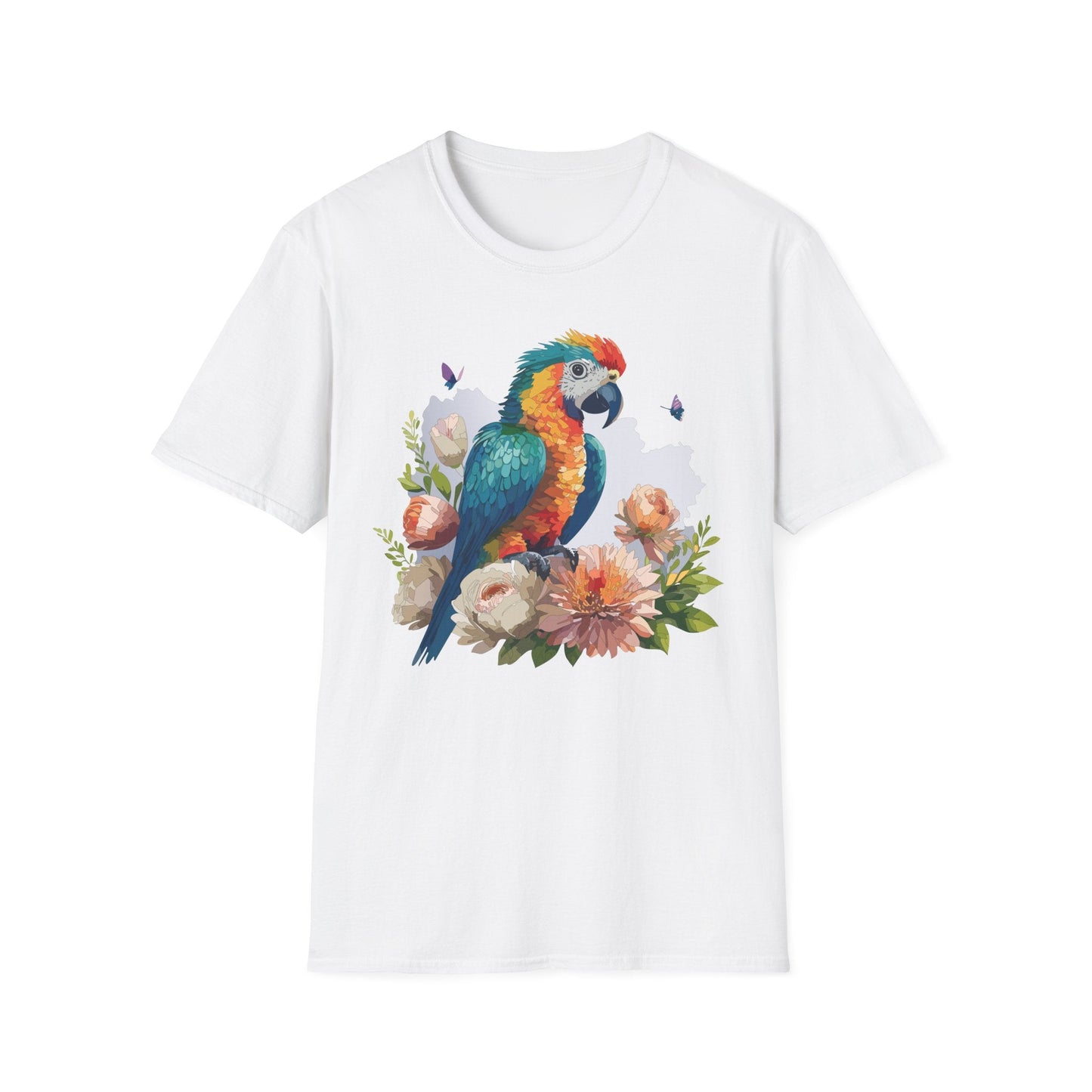 Bird T Shirt Floral Bird Print Unisex Softstyle Cotton Tee Animal Graphic Tee For Everyday Wear