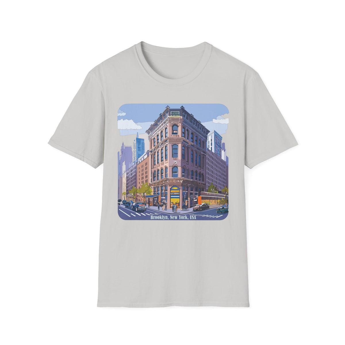 Brooklyn New York Retro Cityscape T-Shirt — Illustrated Landmark Tee Travel Tourist Graphic Design Unisex 100 Cotton Gildan T-Shirt