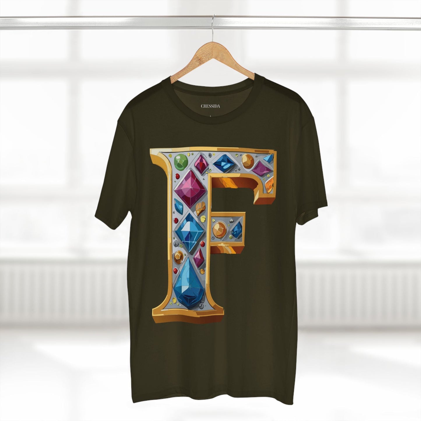 Letter F Graphic Design Tee Unisex 100 Cotton With Antique Gold Letters Artwork T-Shirt