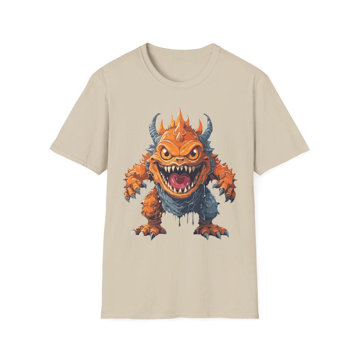Monster Graphic T-Shirt — Fierce Orange Demon Creature Design Cartoon Graphic Tee Unisex 100 Cotton Gildan T-Shirt