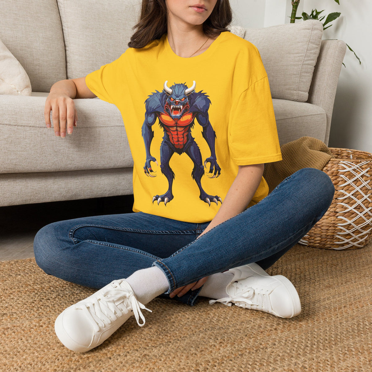 Werewolf Monster T-Shirt — Fierce Halloween Creature Cartoon Graphic Tee Unisex 100 Cotton Gildan T-Shirt