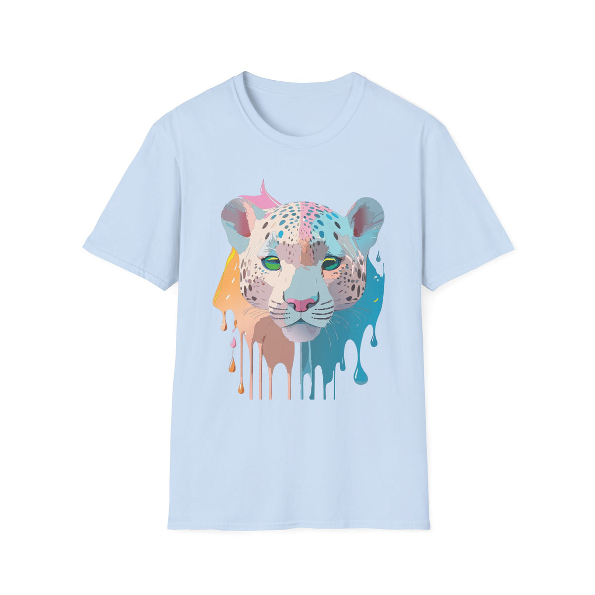 Colorful Leopard Portrait T-Shirt | Dripping Paint Cat Tee