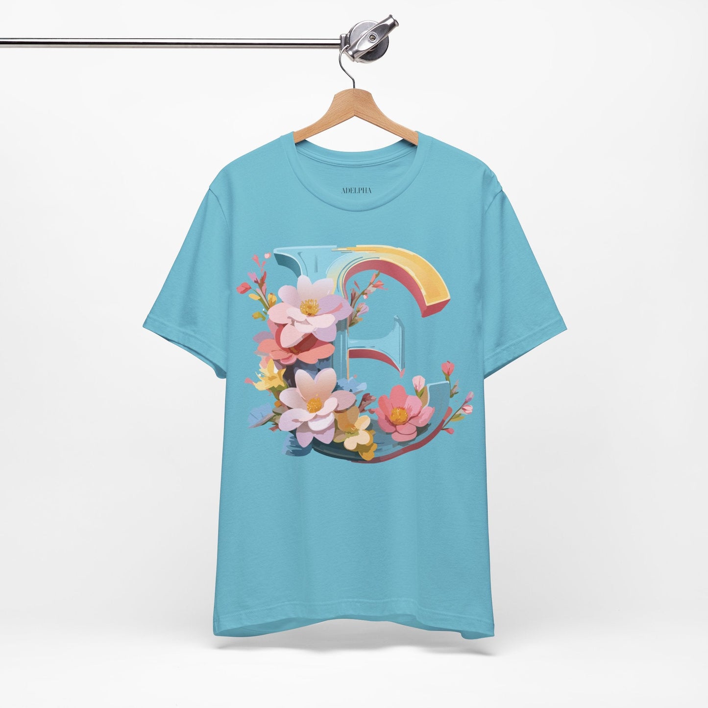 Letter E Shirt Unisex Graphic Tee Short Sleeve Vintage Inspired Art Design Adelpha