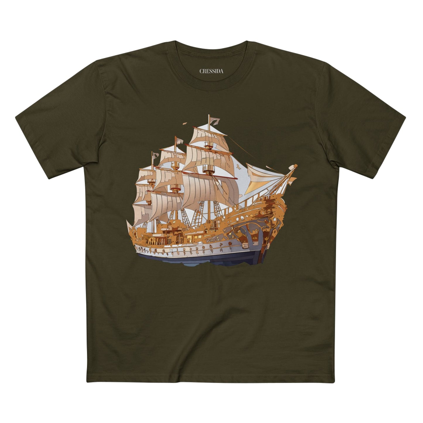 Ship Graphic Unisex 100 Cotton T-Shirt with Gold Frigate Art Design 9