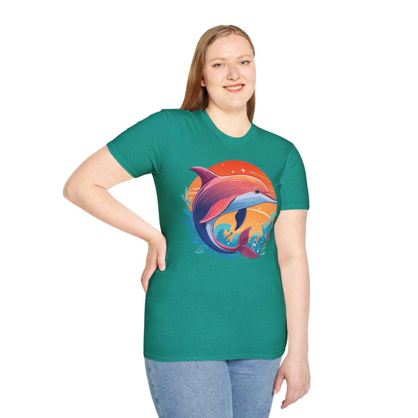 Dolphin Shirt Unisex Tee 100 Percent Ring Spun Cotton Softstyle Gildan 64000 Comfort Fit