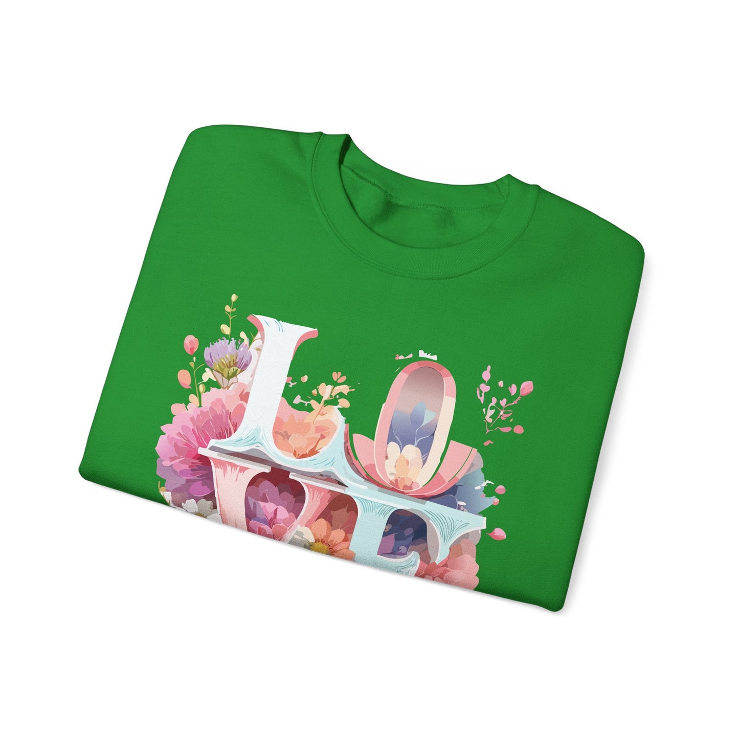 Floral Love Sweatshirt Valentines Day Flower Print Unisex Crewneck Heavy Blend Cotton Polyester