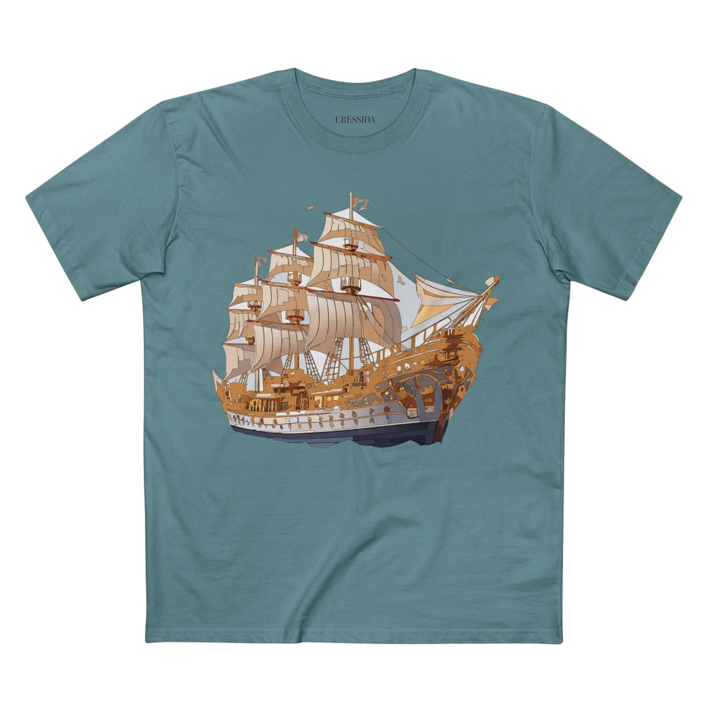 Ship Graphic Unisex 100 Cotton T-Shirt with Gold Frigate Art Design 9