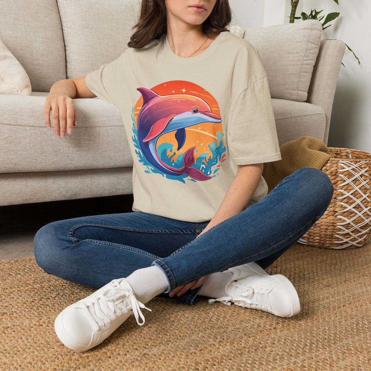 Sunset Dolphin Tee | Colorful Ocean Illustration Shirt