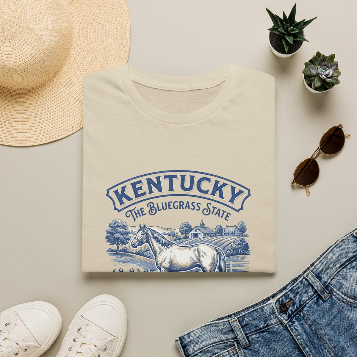 Kentucky Horse & Bluegrass State Travel Tourist Graphic Design Unisex 100 Cotton Gildan T-Shirt