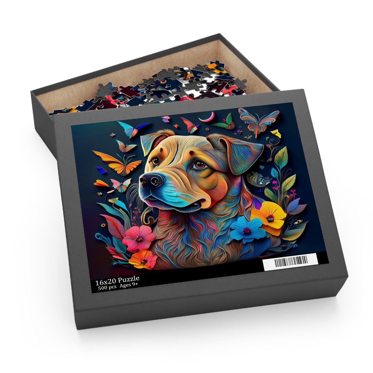 Cute Floral Dog Face Puzzle 500-Piece | Floral Dog Puzzle 500-Piece Ages 9+