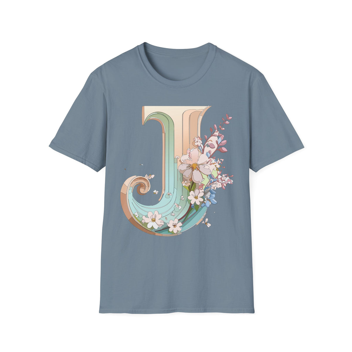 Floral Letter J monogram T-Shirt | Vintage pastel initial tee
