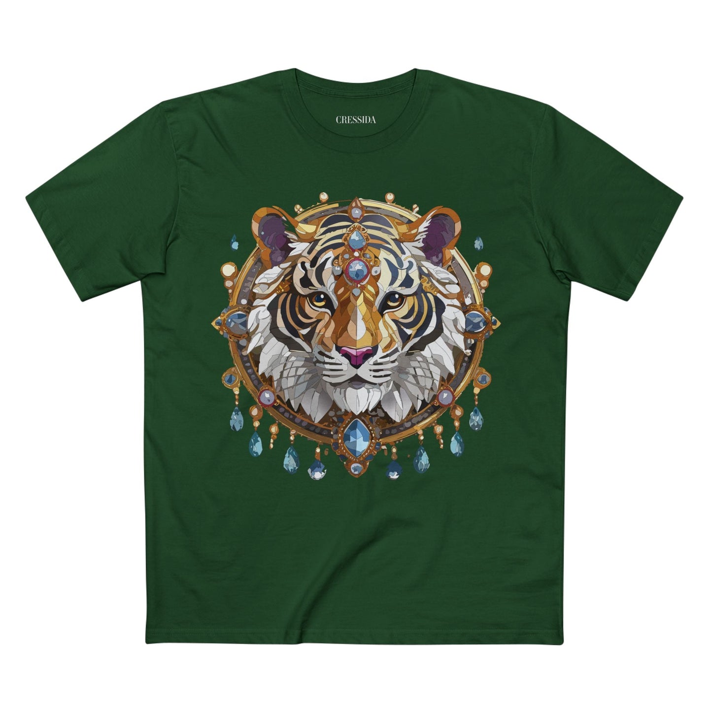 Tiger Graphic Unisex 100 Cotton Tee With Unique Animal Golden Medallion Art Design 55