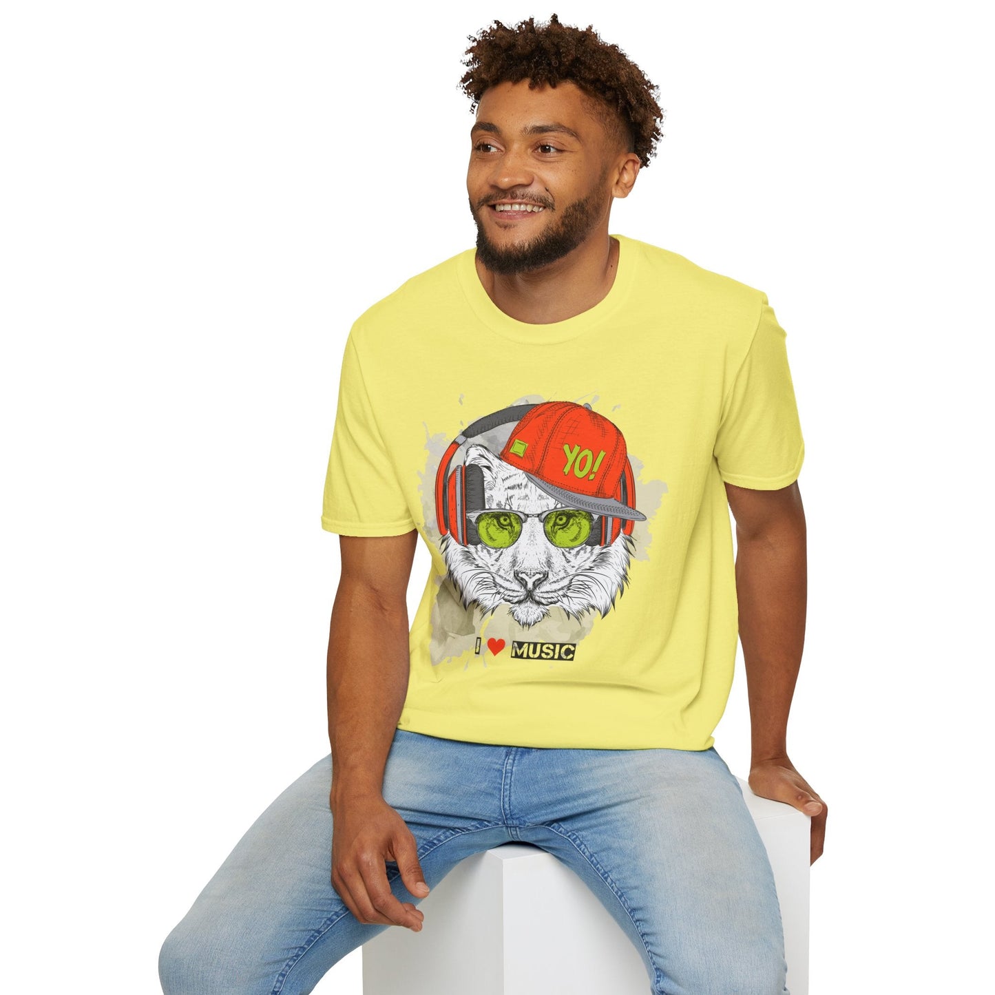I Love Music Animals Shirt With Headphones Unisex Tee Gildan Softstyle 64000 Premium Comfort