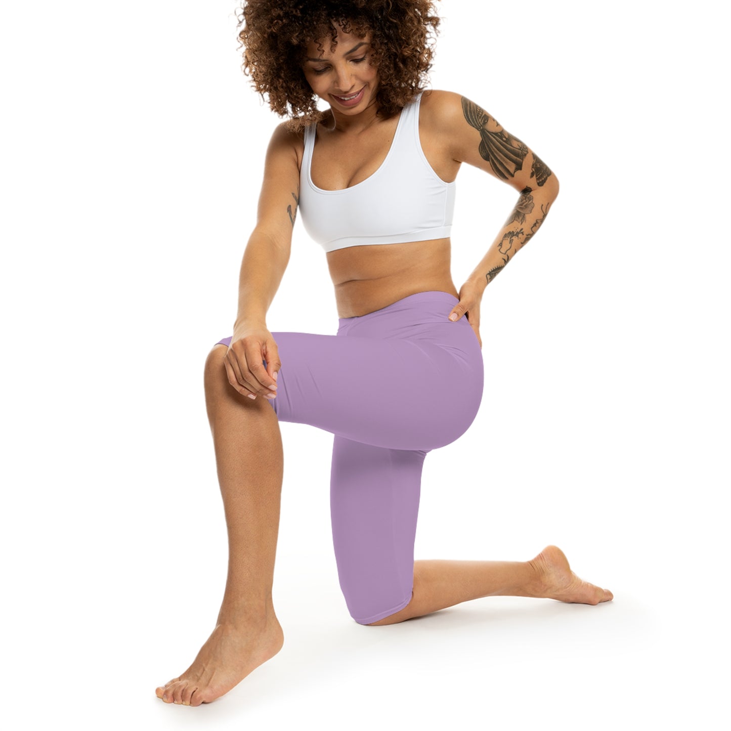 Blush Lilac Color Women's Brushed Suede Poly Span Casual Capri Leggings XS-2XL