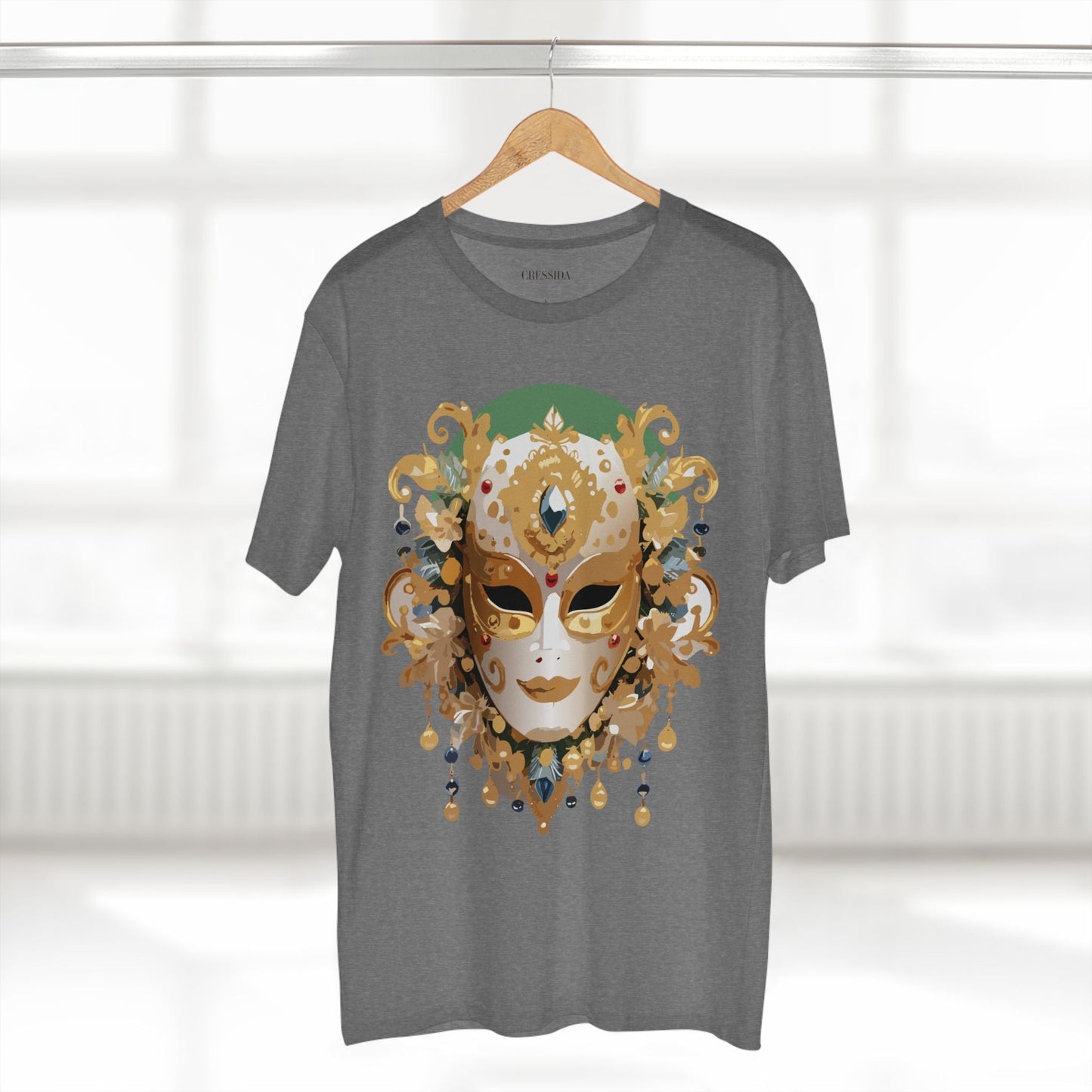Carnival Mask Graphic T-Shirt Unisex 100 Cotton With Antique Gold Art Design Tee 16