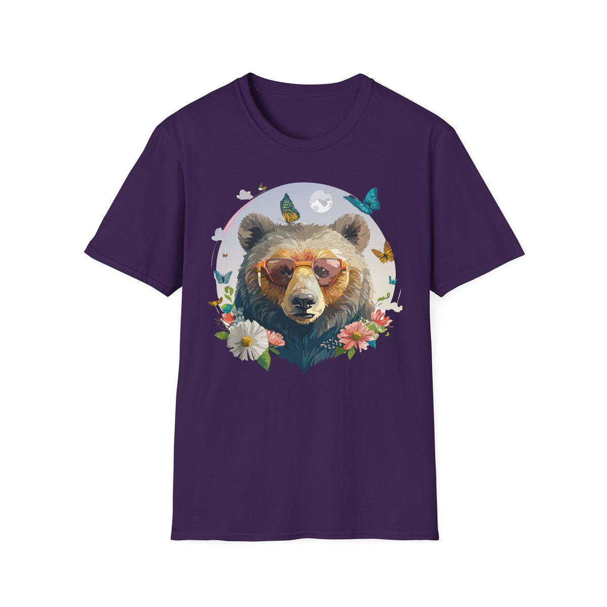 Bear with Sunglasses T-Shirt | Butterfly Floral Graphic