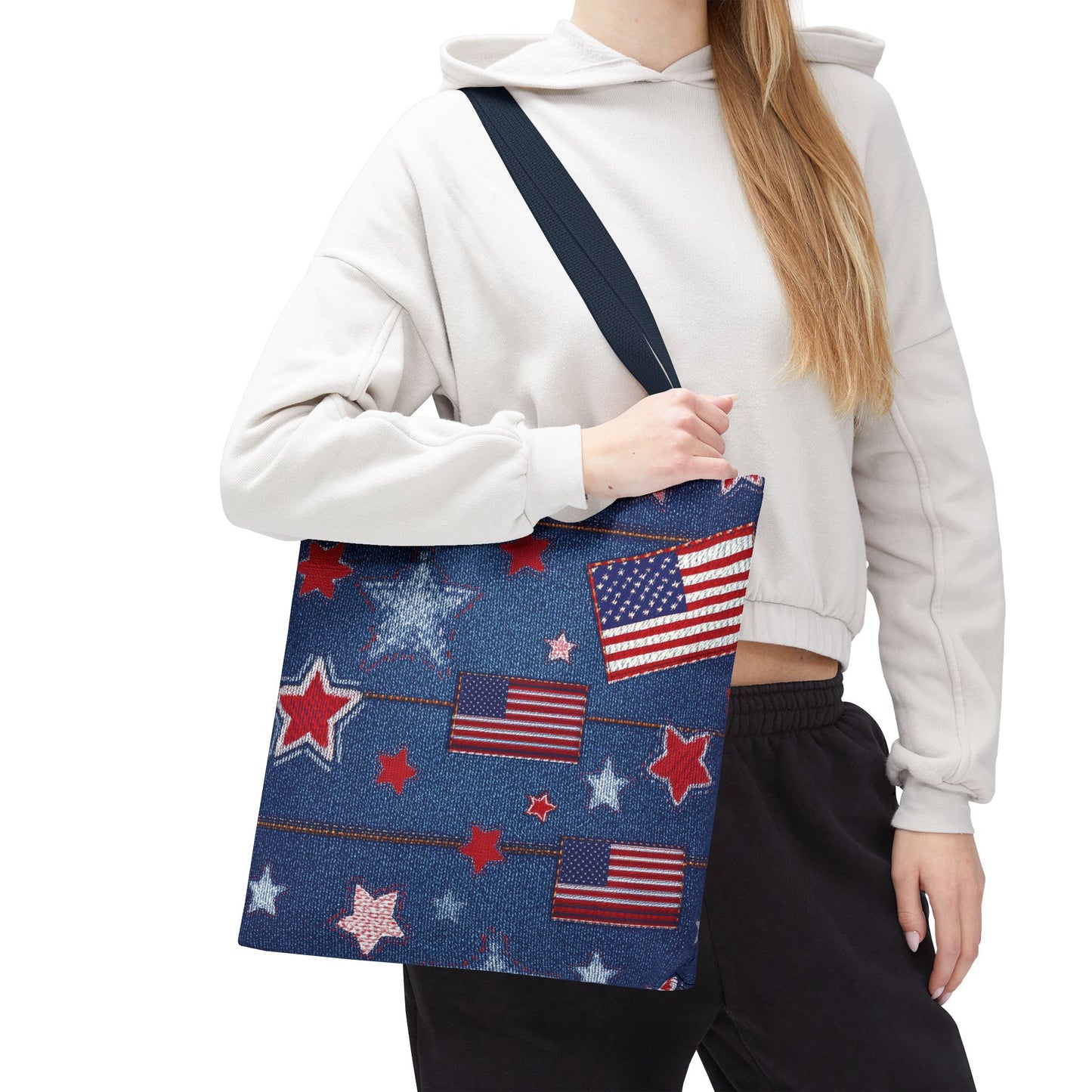 4th of July Graphic Denim Fabric Imitation Print Unisex Canvas Bag Poly Spun 3 Sizes Tote Bag 200-10