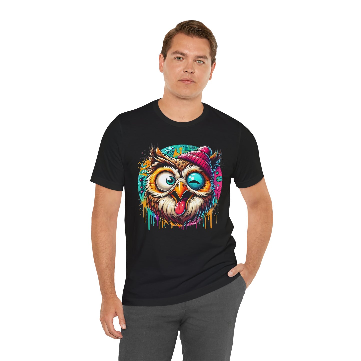 Colorful Owl Graphic Tee, Fun Owl Shirt, Funny Bird Shirt, Cute Cartoon Tees, Animal T-Shirt, Animal Tees, Art Design T-Shirt