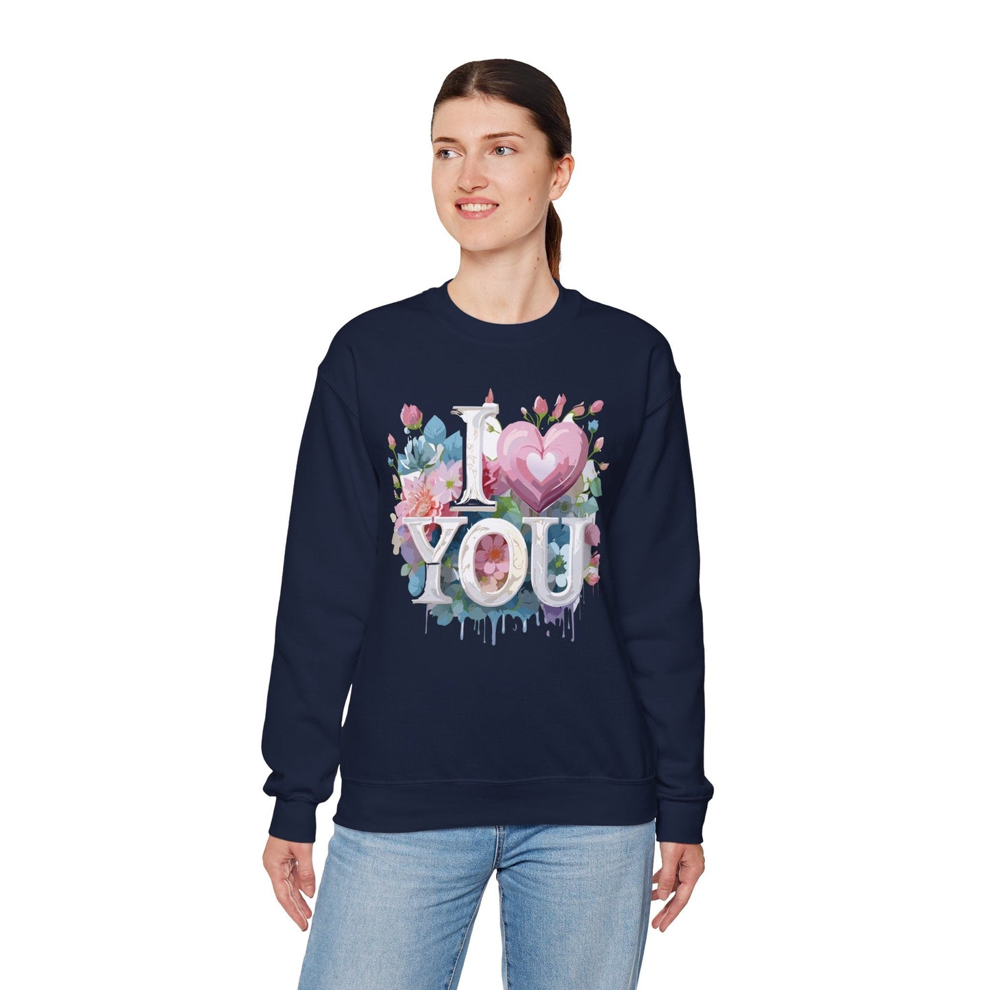Floral Love Sweatshirt Unisex Valentine Day Flower Print Crewneck Gildan 18000 Cozy
