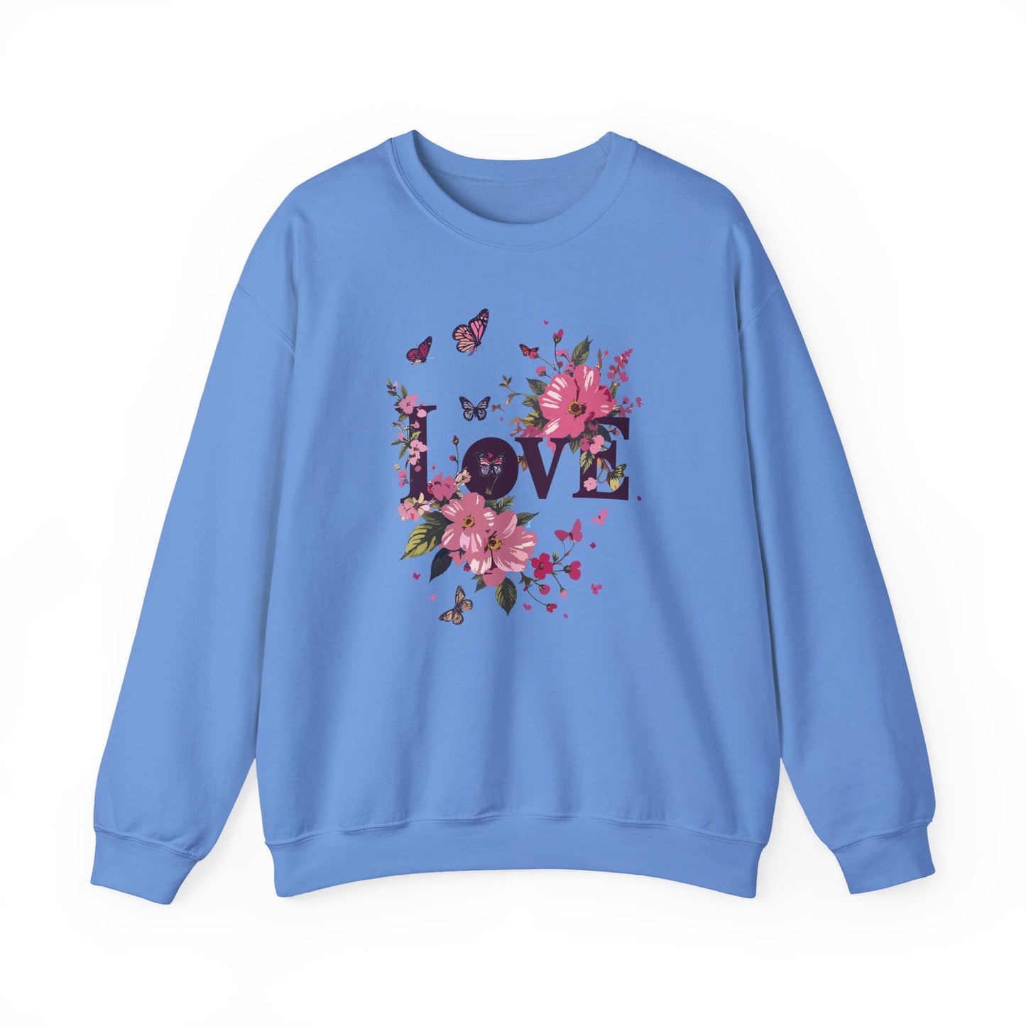 Unisex Floral Love Sweatshirt, Love Floral Sweatshirt, Floral Butterfly Sweatshirt, 50/50 Cotton-Poly Valentine's Day Sweatshirt 05