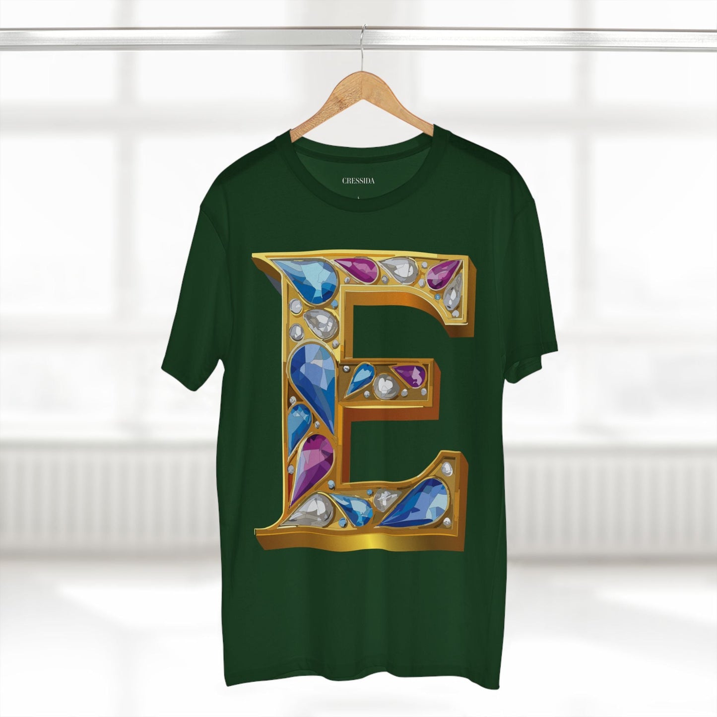 Letter E Graphic Design Tee Unisex 100 Cotton With Antique Gold Letters Artwork T-Shirt