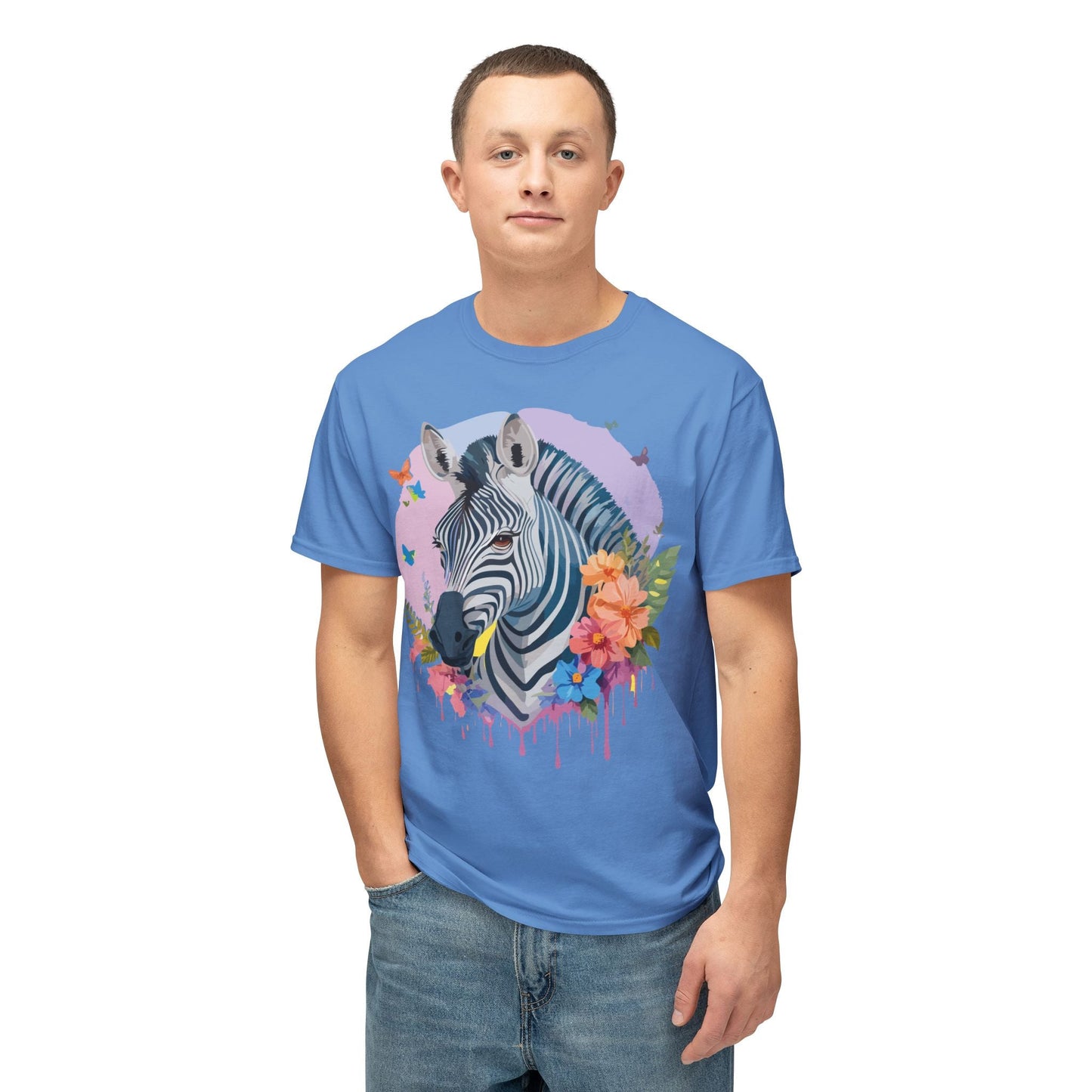 Unisex Zebra T Shirt With Art Print HD Cotton Vintage Zebra Tee Floral Design Graphic Tee