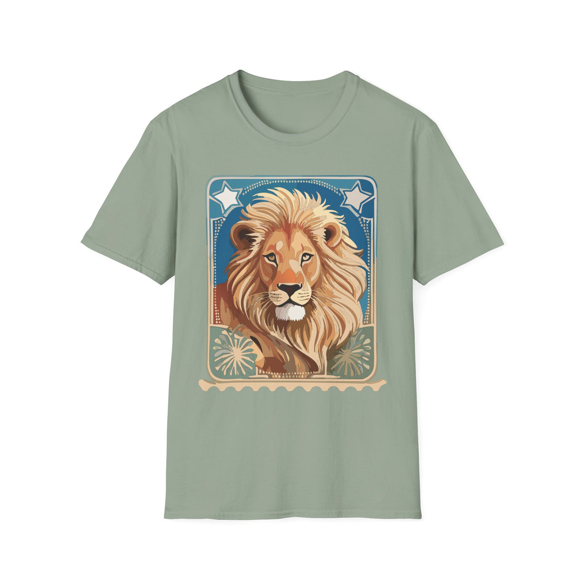 Majestic Lion Portrait Graphic Posters, Post Stamps Design Unisex 100 Cotton Gildan T-Shirt